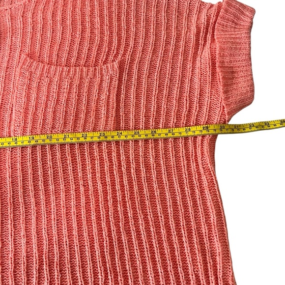 Easel Boxy Cuffed Short Sleeve Knitted Ribbed Sweater Coral Front Pocket Small - Picture 4 of 15